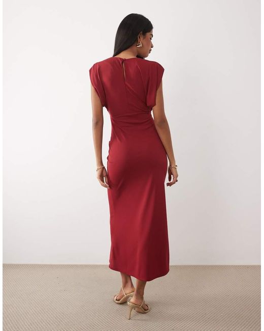 ASOS Red Structu Shoulder Ruched Front Midi Dress
