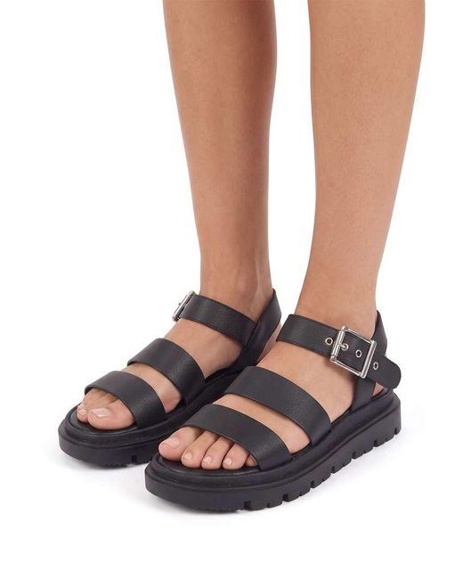 SEQWL Black Chunky Sandals Triple Strap Gladiator Style With Buckle