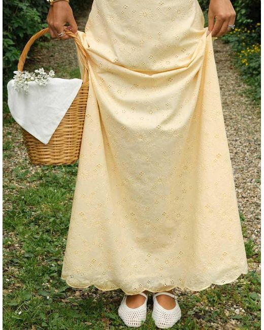 NA-KD Yellow Anglaise Scallop Edge Maxi Dress