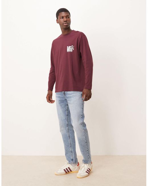 ASOS Red Long Sleeved Relaxed Fit T-shirt With Print Detail for men