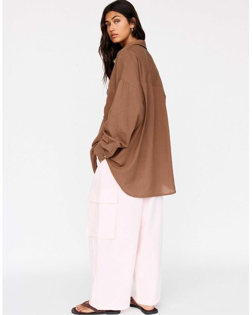Pull&Bear Brown – rustikales oversize-hemd