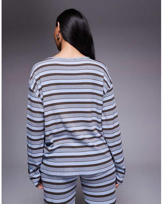 Kaiia Blue Exclusive Ribbed Knit Oversized Long Sleeve T-shirt Co-ord
