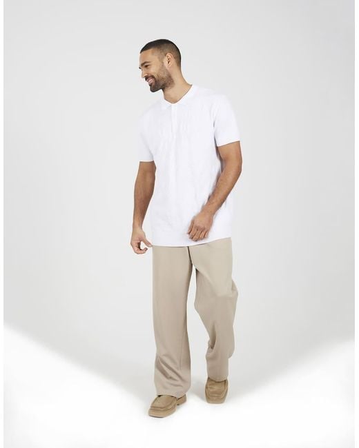 Brave Soul White Jacquard Knit Short Sleeve Polo Shirt for men