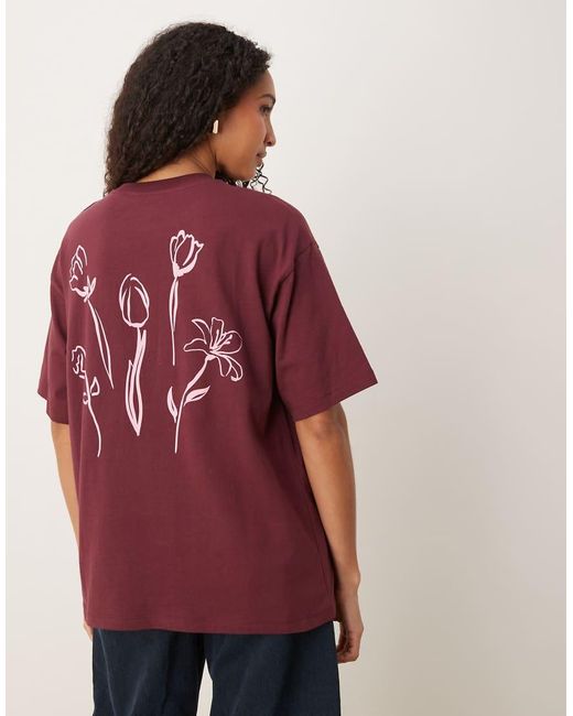 JJXX Red Oversized T-shirt With Floral Back Graphic