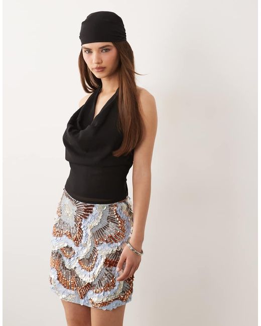 ASOS Black Halterneck Tie Back Top With Bandana