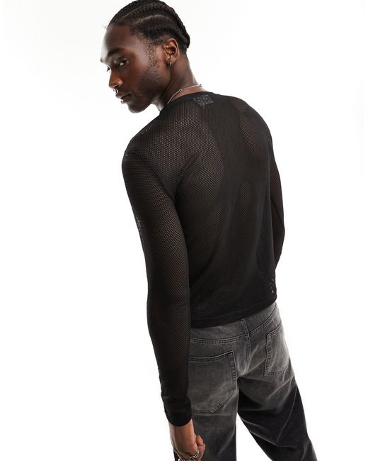 Weekday Black Sheer Knit Long Sleeve T-shirt for men