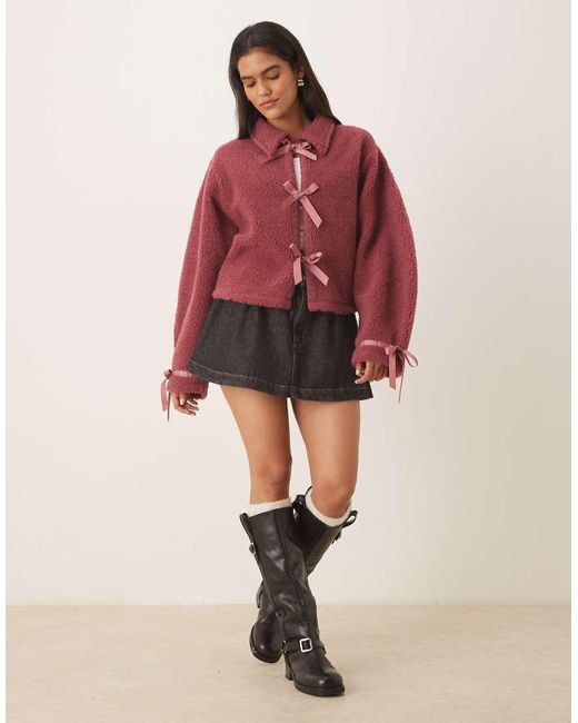 ASOS Red Borg Fleece With Bow Tie Front