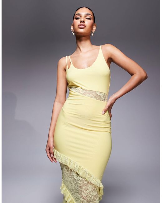 ASOS Metallic Cami Strap Lace Panel Maxi Dress With Ruffle Detail