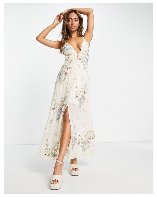 Miss Selfridge White Premium Embellished Floral Maxi Dress