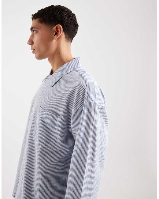 Jack & Jones White Boxy Seersucker Long Sleeve Shirt for men