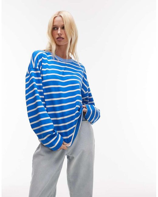 TOPSHOP Blue Jersey Long Sleeve Crew Neck Top