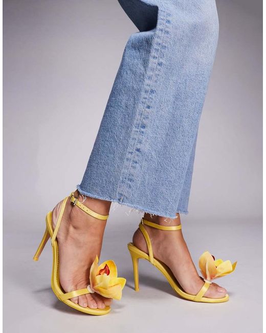 Public Desire Blue Smitten Satin Lily Flower Barely There High Heels