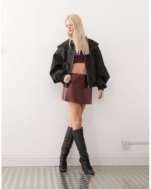 Lioness Black Vista Leather Look Contrast Stitch Bomber Jacket