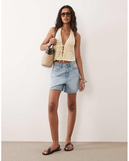 New Look Blue Tie Front Halter Top
