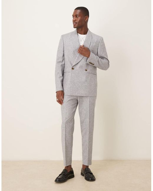 ASOS Gray Linen Blend Double Breasted Regular Suit Jacket for men