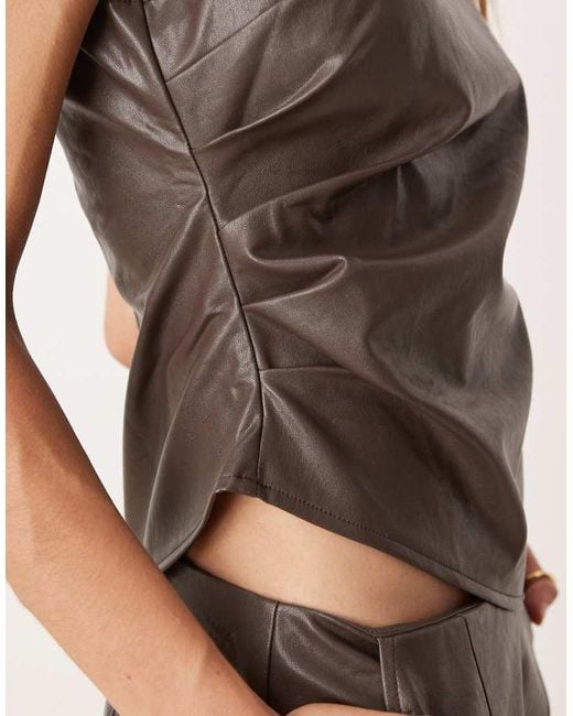Pretty Lavish Brown High Neck Faux Leather Top Co-ord