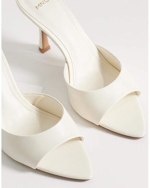 Mango White Faux Leather Heeled Mules