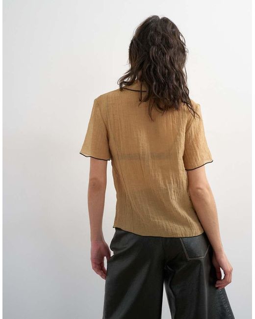 TOPSHOP Multicolor Crinkle Polo Shirt With Black Tipping