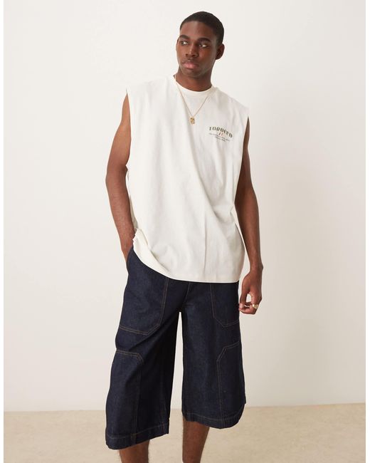 ASOS Natural Longer Length Denim Jort for men