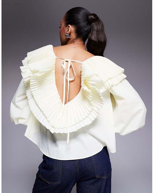 ASOS Blue Cotton Poplin Pleated Over-sized Blouse