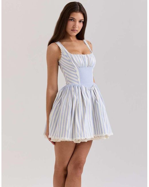 House Of Cb White Liesl Striped Pintucked Mini Dress