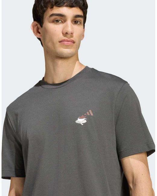 Adidas Originals Gray Coffee Cafe Cheesecake Graphic T-Shirt for men