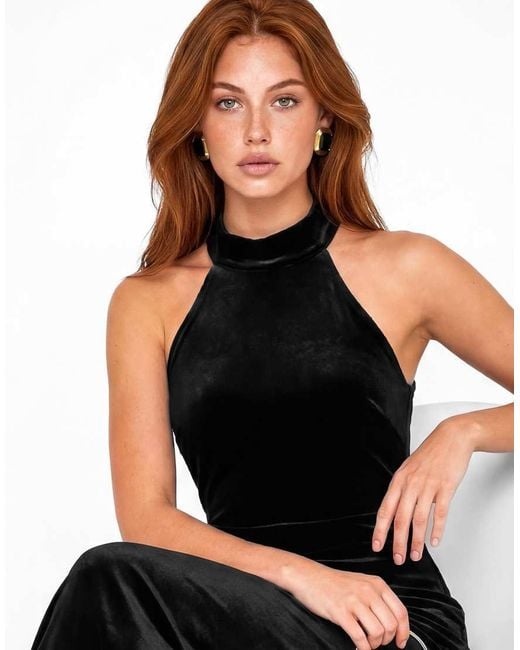 Maya Black Halter Neck Velvet Maxi Dress