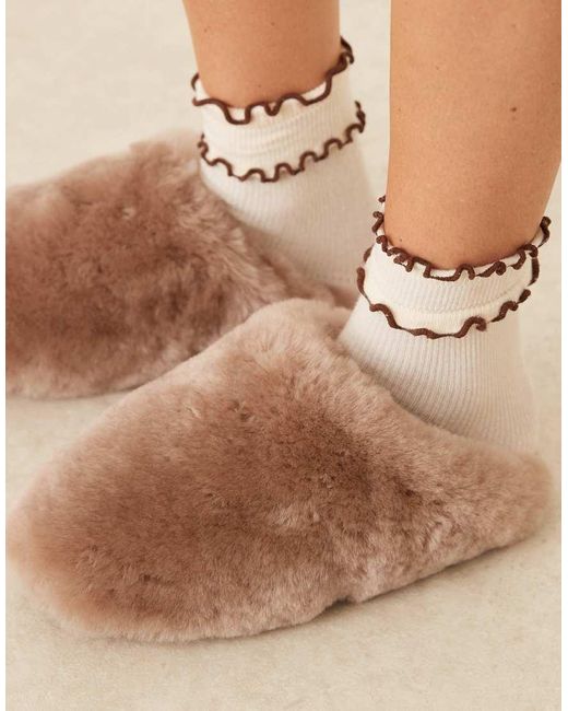 ASOS Natural Zori Premium Sheepskin Mules