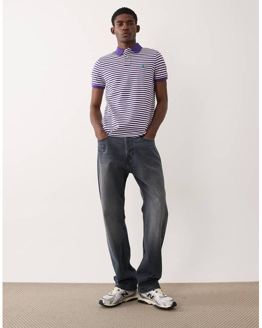 Polo Ralph Lauren Purple Icon Logo Custom Slim Fit Striped Pique Polo Shirt for men