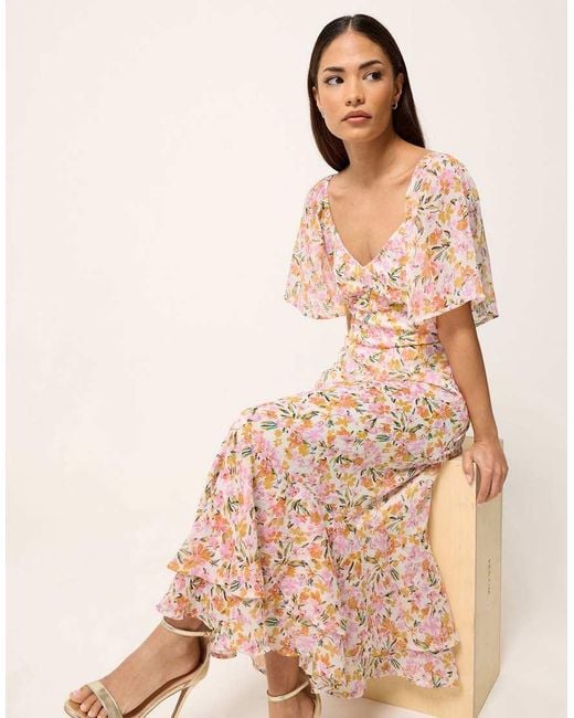 PixieGirl Pink Petite Floral Chiffon Maxi Dress