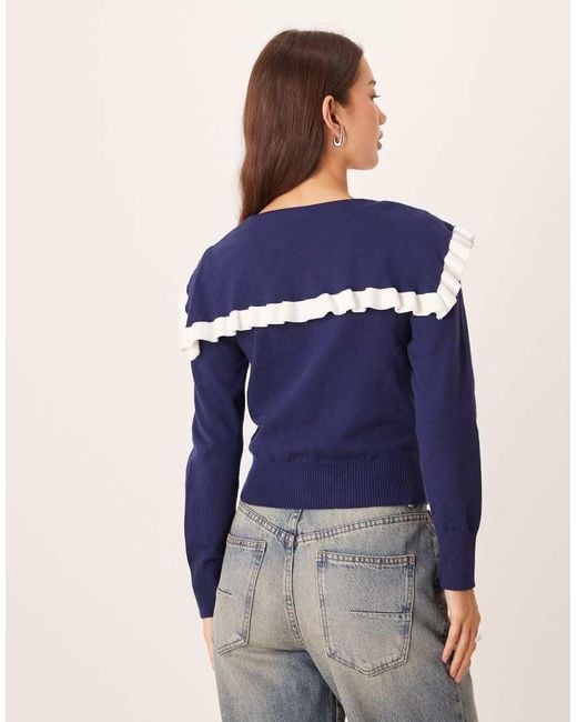 Glamorous Blue Contrast Trim Cardigan