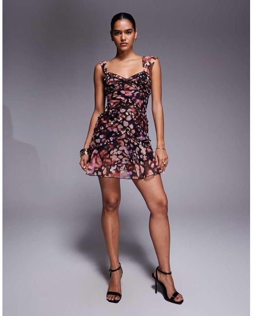 ASOS Multicolor Chiffon Micro Ruffle Detail Cami Mini Dress With Godet Skirt