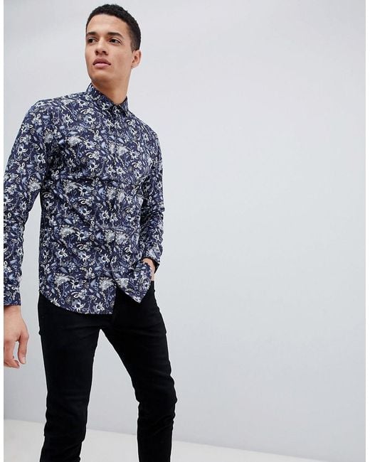 Jack & Jones Blue Premium Slim Floral Print Shirt for men