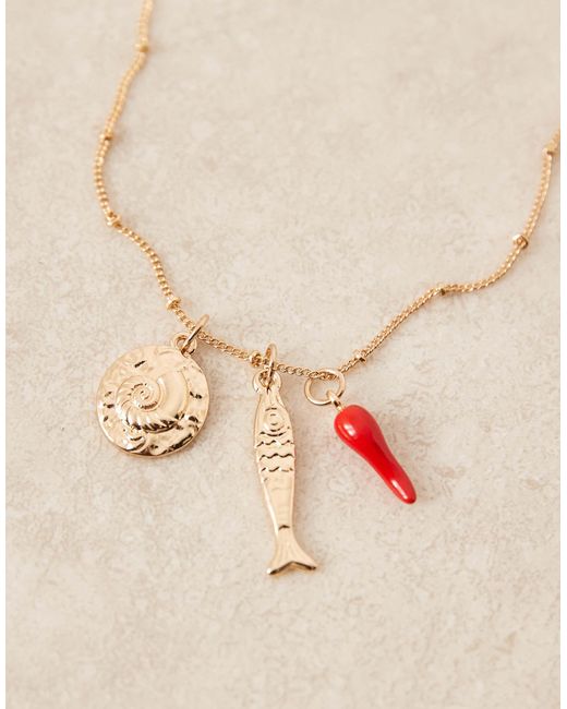 ASOS Brown Necklace With Coin And Fish Charms