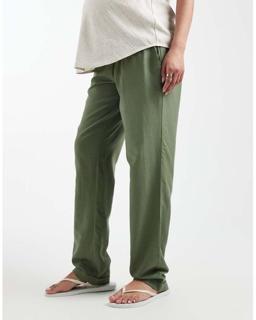 Mama.licious Green Mamalicious Maternity Tie Waist Linen Touch Trouser