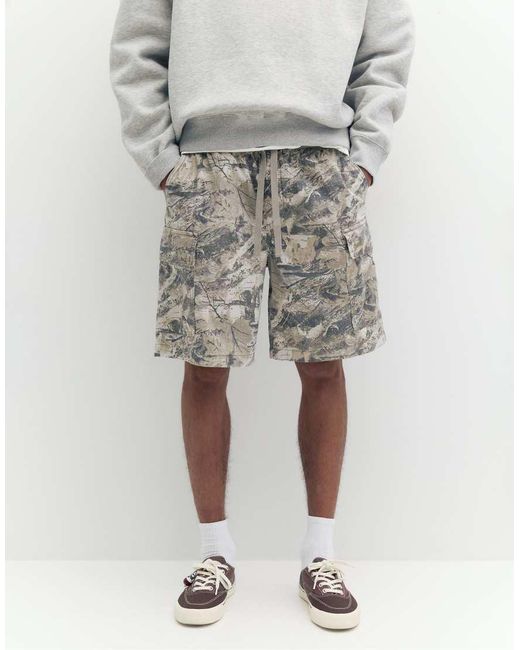 Pull&Bear Gray Ripstop Cargo Bermuda Shorts for men
