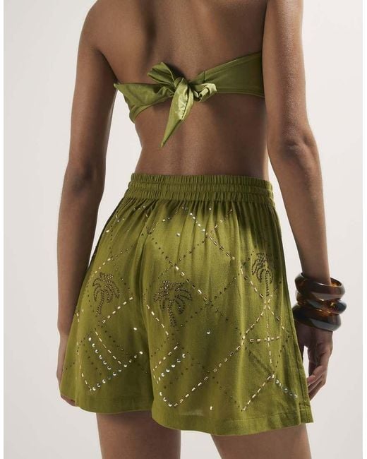 River Island Green Palm Hotfix Shorts