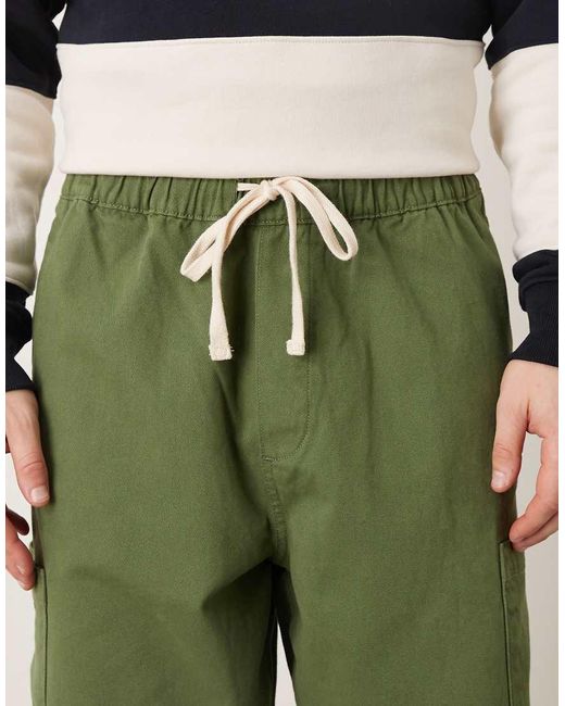 ASOS Green Loose Straight Elasticated Pull On Cargo for men