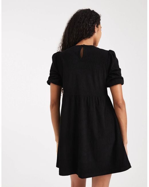 Threadbare Black Cord Short Sleeve Mini Dress