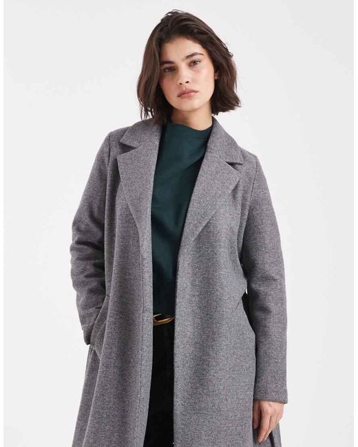 Vero Moda Gray Belted Formal Midi Coat