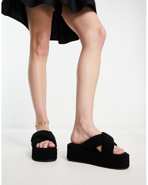 SIMMI Black Simmi London Mohala Cross Strap Platform Slides