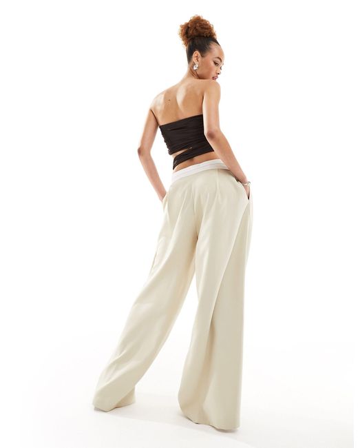 Lioness Natural Low Rise Tailored Contrast Waistband Trousers