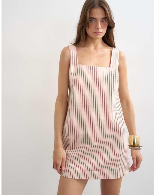TOPSHOP Natural Denim Square Neck Pinny Dress