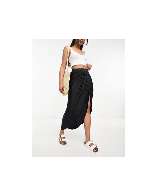 Pimkie Black Wrap Front Midi Skirt