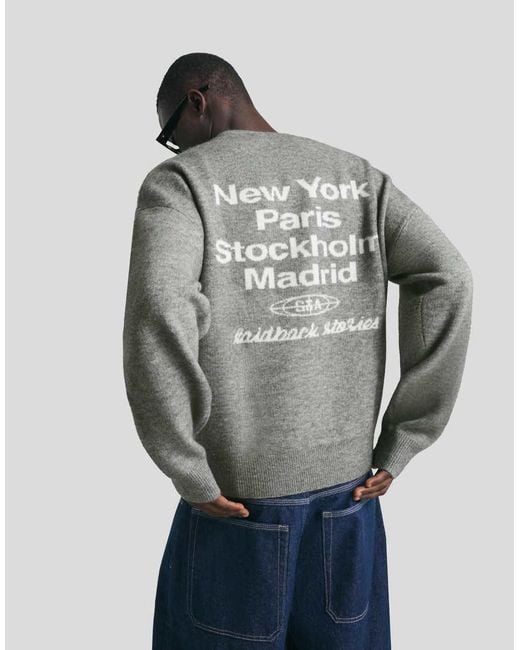Bershka Gray Embroidered Jacquard Sweater for men