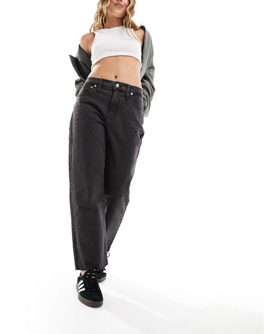 Madewell Petite Raw Hem Perfect Vintage Straight Jeans in Black | Lyst