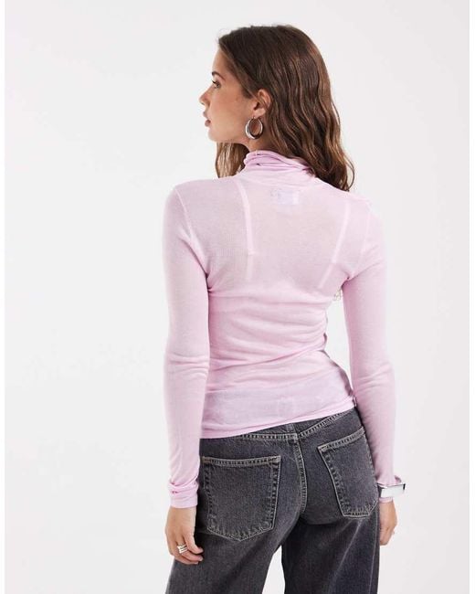 ASOS Pink Sheer Second Skin Roll Neck Top