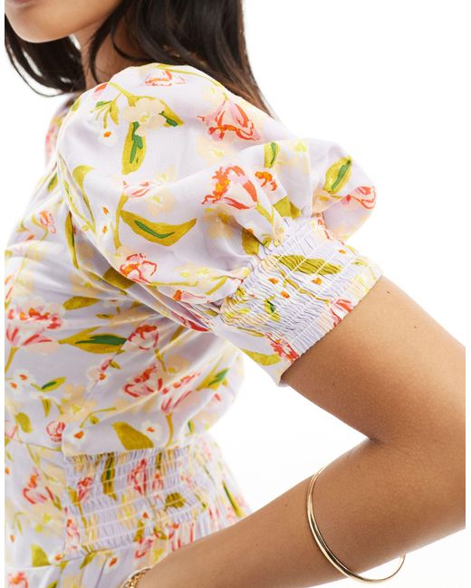 Asos design petite - robe courte tendance folk avec liens à nouer - lilas imprimé ASOS en coloris Natural