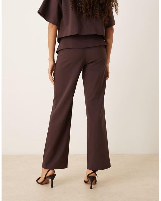 ASOS Natural Tailored Fold Over Gold Button Straight Leg Pants