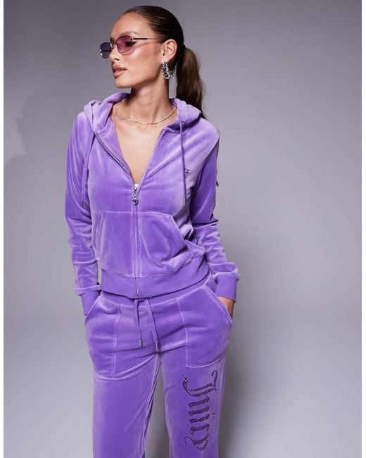 Juicy Couture Purple Velour Tonal Jewel Zip Through Hoodie Co-ord